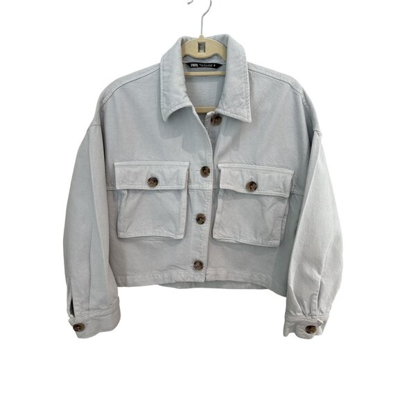 ZARA TRF PALE BLUE Pocket Jacket, size small - Picture 2 of 15